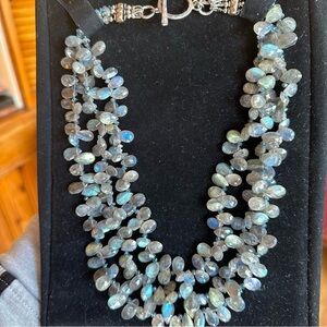 Super Flashy 3 Strand Labradorite Iolite Sterling Silver Necklace